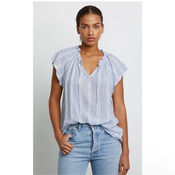 Rails Raven Alameda Stripe Flutter Sleeve Top Blouse Women's Size M Linen Blend - Picture 1 of 9